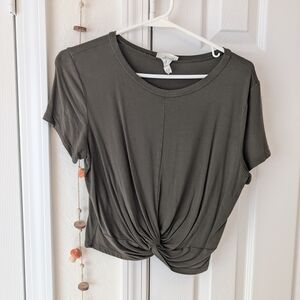 Gaze Dark Olive Twist Front Crop Top